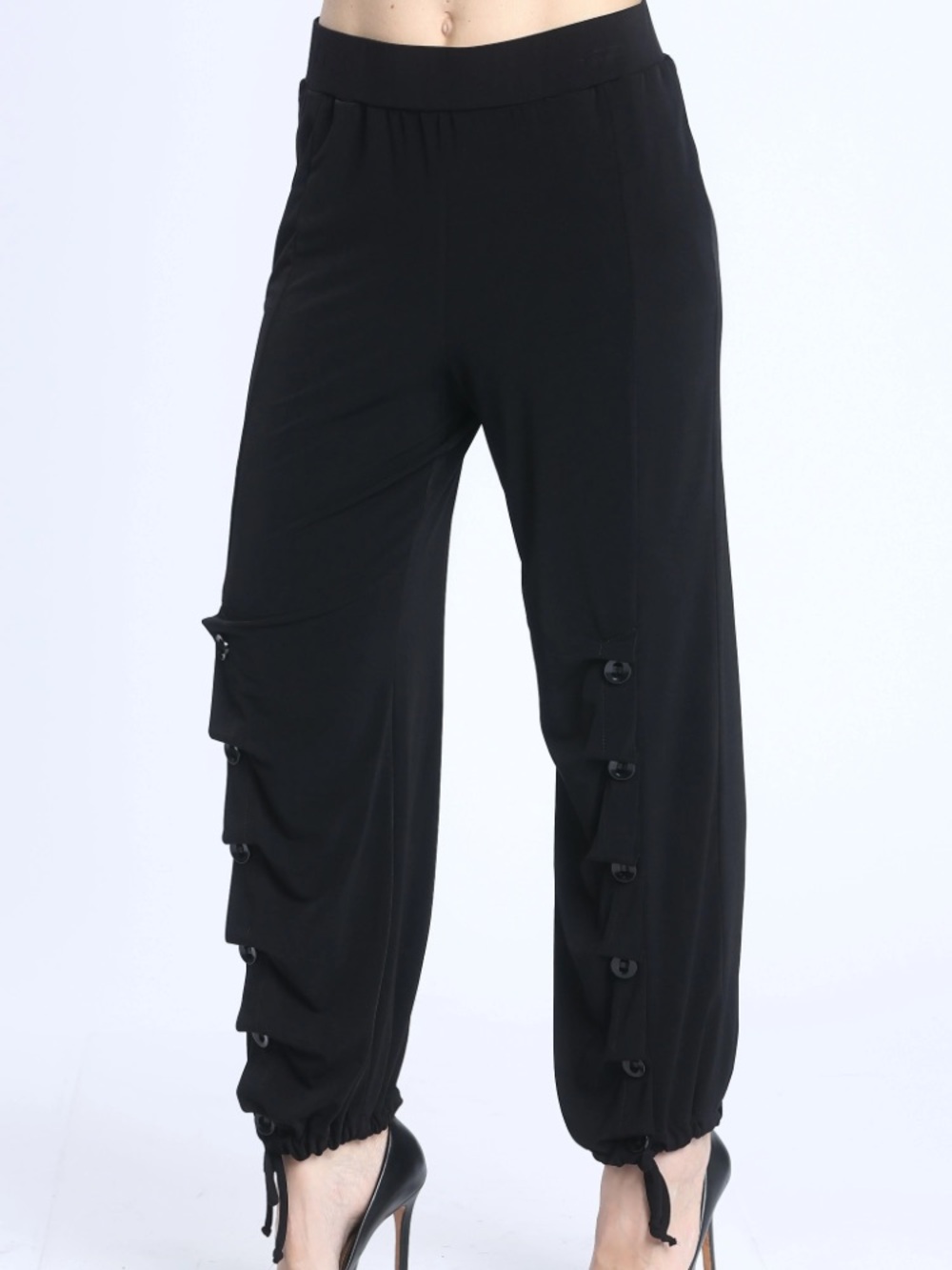 IC by Connie K | Black Pull-Cuff Wide Leg Pants Button Up Swag Draped Joggers - Picture 2 of 11